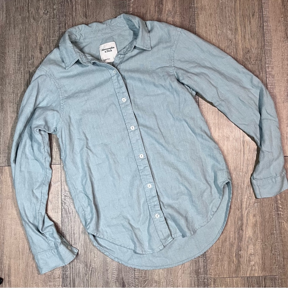 Abercrombie & Fitch Linen Blend Button Down Chambray Shirt Size Small